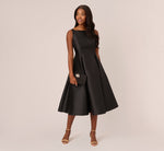 Sleeveless Mikado Fit And Flare Midi Dress With V-Back In Black 2