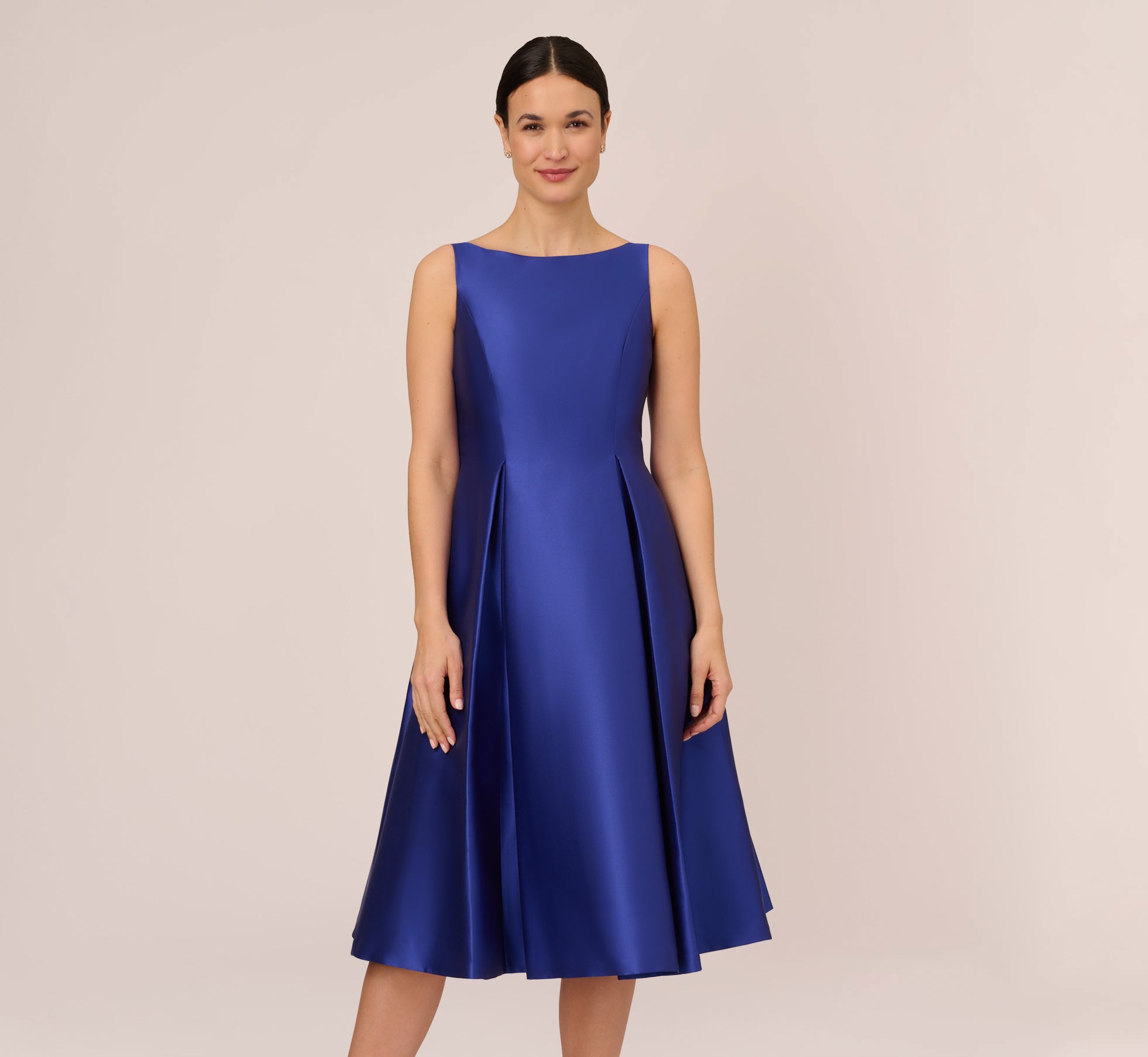 Sleeveless Mikado Fit And Flare Midi Dress With V-Back In Neptune 1
