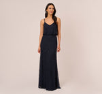 Art Deco Beaded Blouson Gown In Navy Black 2