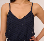 Art Deco Beaded Blouson Gown In Navy Black 3
