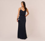 Art Deco Beaded Blouson Gown In Navy Black 1
