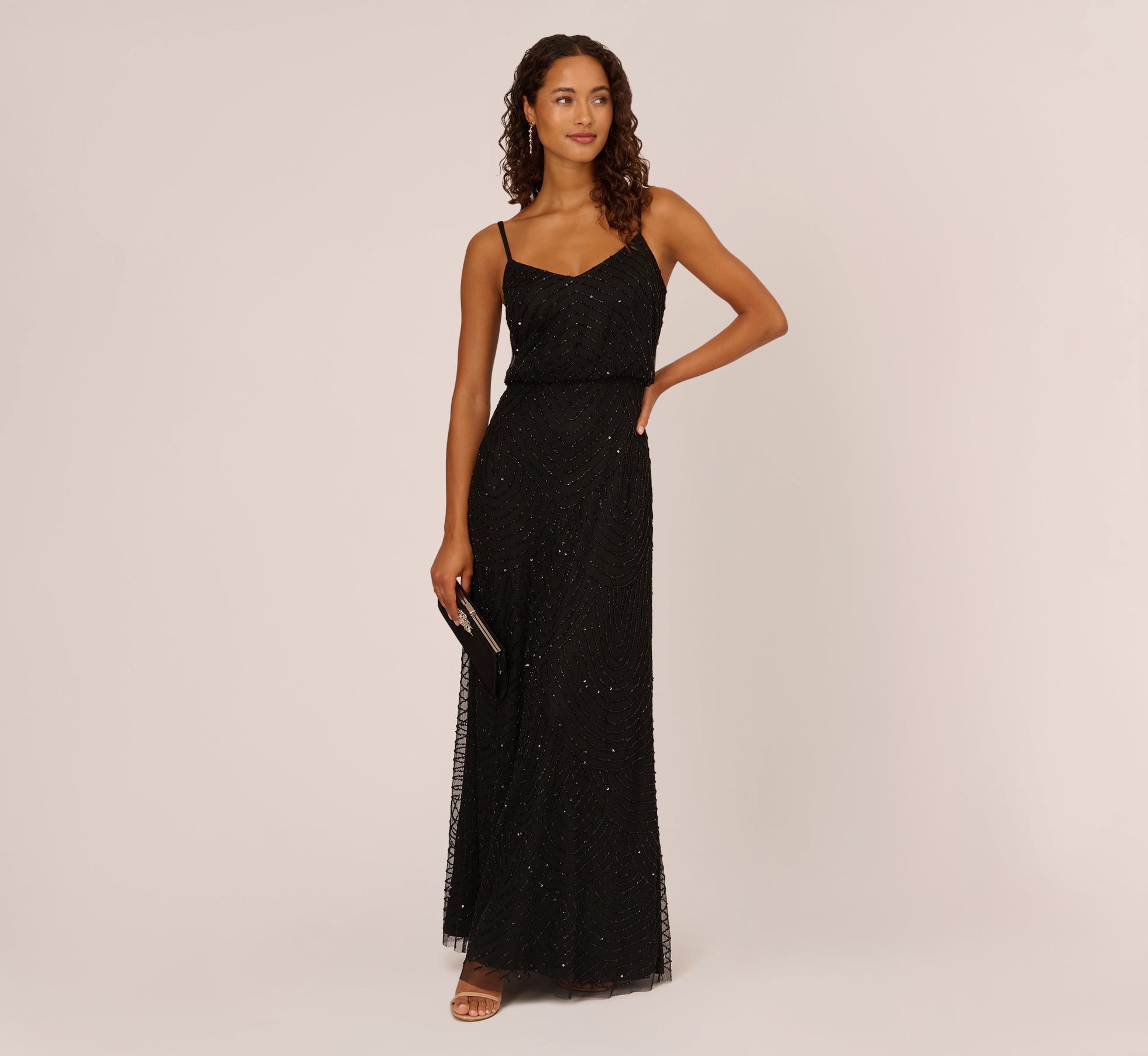 Art Deco Beaded Blouson Gown In Black 1