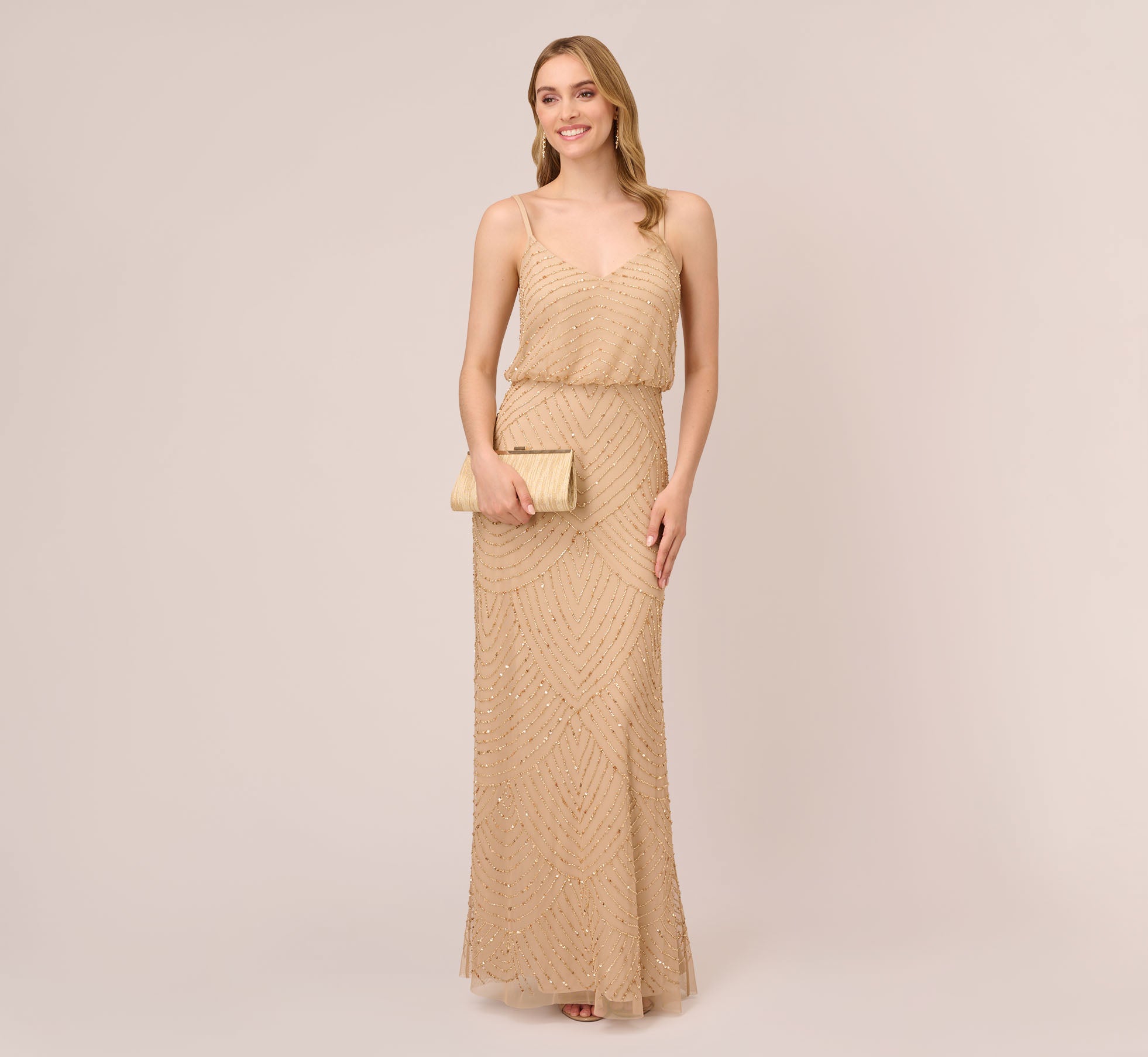 Art Deco Beaded Blouson Gown In Champ Gold 1