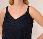 Plus Size Art Deco Beaded Blouson Gown In Navy Black 3