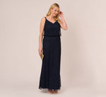 Plus Size Art Deco Beaded Blouson Gown In Navy Black 1