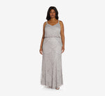 Plus Size Art Deco Beaded Blouson Gown In Bridal Silver 3