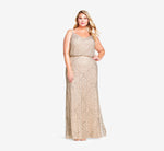Plus Size Art Deco Beaded Blouson Gown In Taupe Pink 4