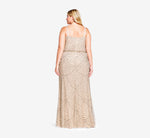 Plus Size Art Deco Beaded Blouson Gown In Taupe Pink 3