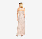 Art Deco Beaded Blouson Gown In Taupe Pink 3