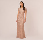Scoop Back Sequin Gown In Rose Gold 2