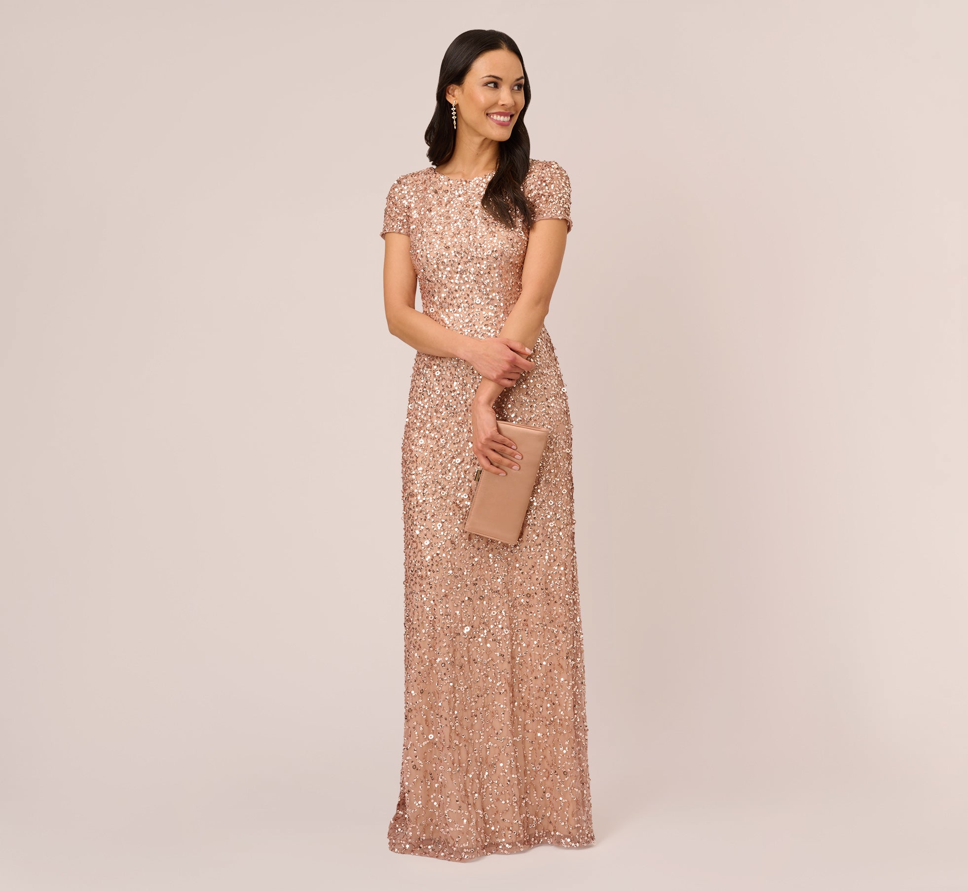 Scoop Back Sequin Gown In Rose Gold 1