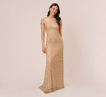 Scoop Back Sequin Gown In Champagne Gold 2