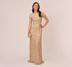Scoop Back Sequin Gown In Champagne Gold 1