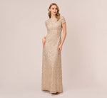 Scoop Back Sequin Gown In Champagne 2
