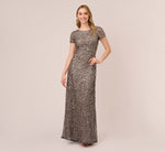 Scoop Back Sequin Gown In Lead 2