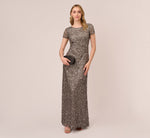 Scoop Back Sequin Gown In Lead 1