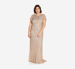 Plus Size Scoop Back Sequin Gown In Champagne 7