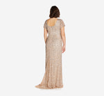 Plus Size Scoop Back Sequin Gown In Champagne 6