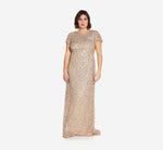 Plus Size Scoop Back Sequin Gown In Champagne 3