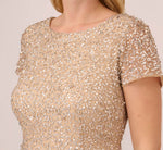 Plus Size Scoop Back Sequin Gown In Champagne 4