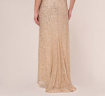 Plus Size Scoop Back Sequin Gown In Champagne 5