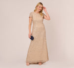 Plus Size Scoop Back Sequin Gown In Champagne 2
