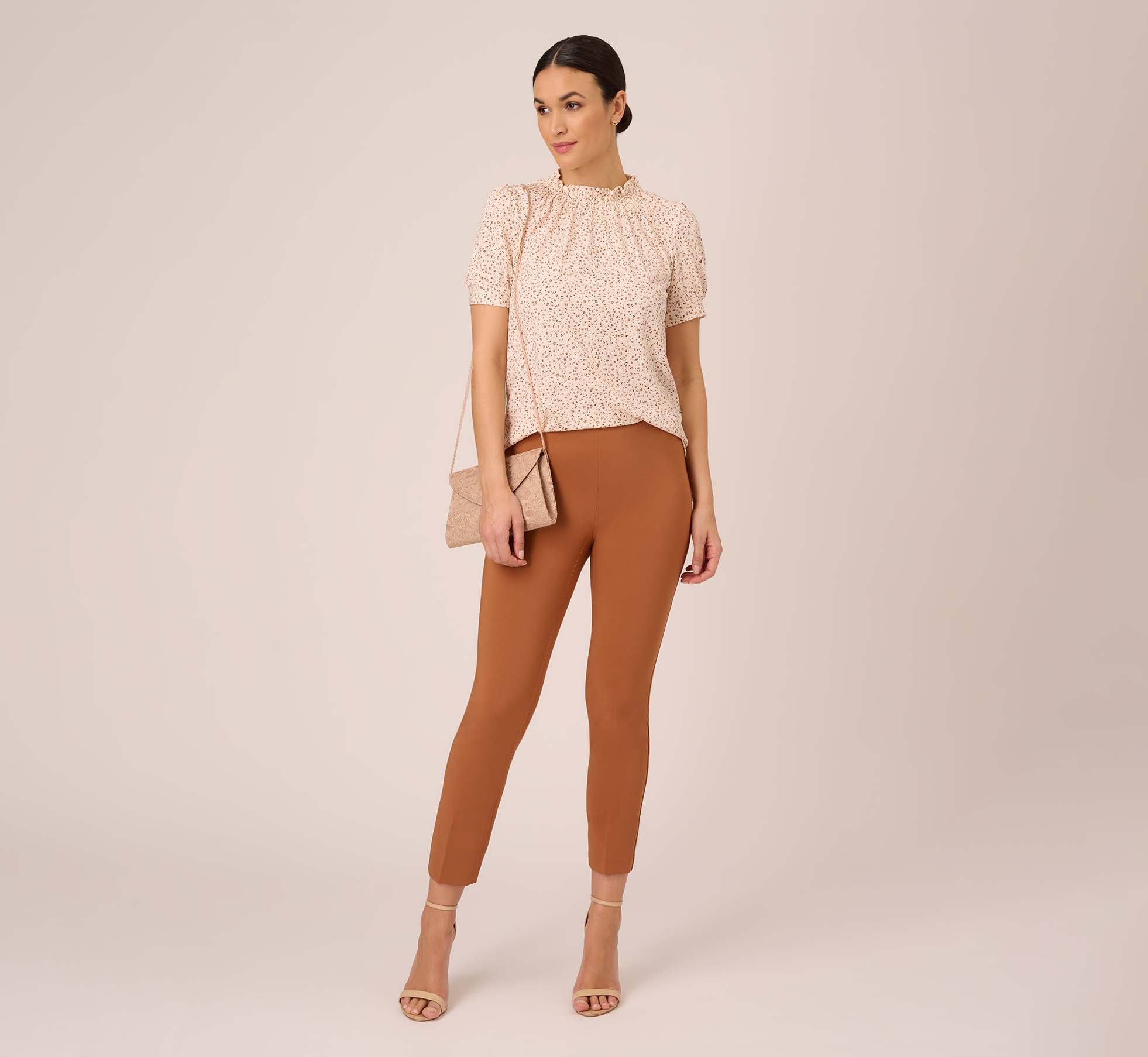Cropped Pull-On Pant With Tailored Details In Terracotta 1