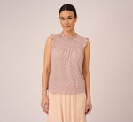 Dot Print Sleeveless Top With Ruffled Details In Champagne Small Dot 2