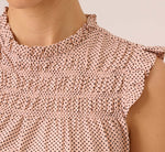 Dot Print Sleeveless Top With Ruffled Details In Champagne Small Dot 4