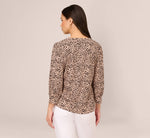 Printed V Neck Top With Cuffed Three Quarter Sleeves In Tan Shadow Leopard 5