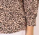 Printed V Neck Top With Cuffed Three Quarter Sleeves In Tan Shadow Leopard 4