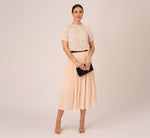 Dot Print Pleated Midi Skirt In Champagne Ivory Seed Dot 1