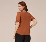 Scoop Neck Top With Swiss Dot Short Sleeves In Terracotta 5