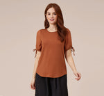 Scoop Neck Top With Swiss Dot Short Sleeves In Terracotta 2