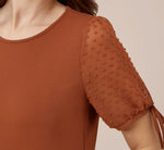 Scoop Neck Top With Swiss Dot Short Sleeves In Terracotta 1