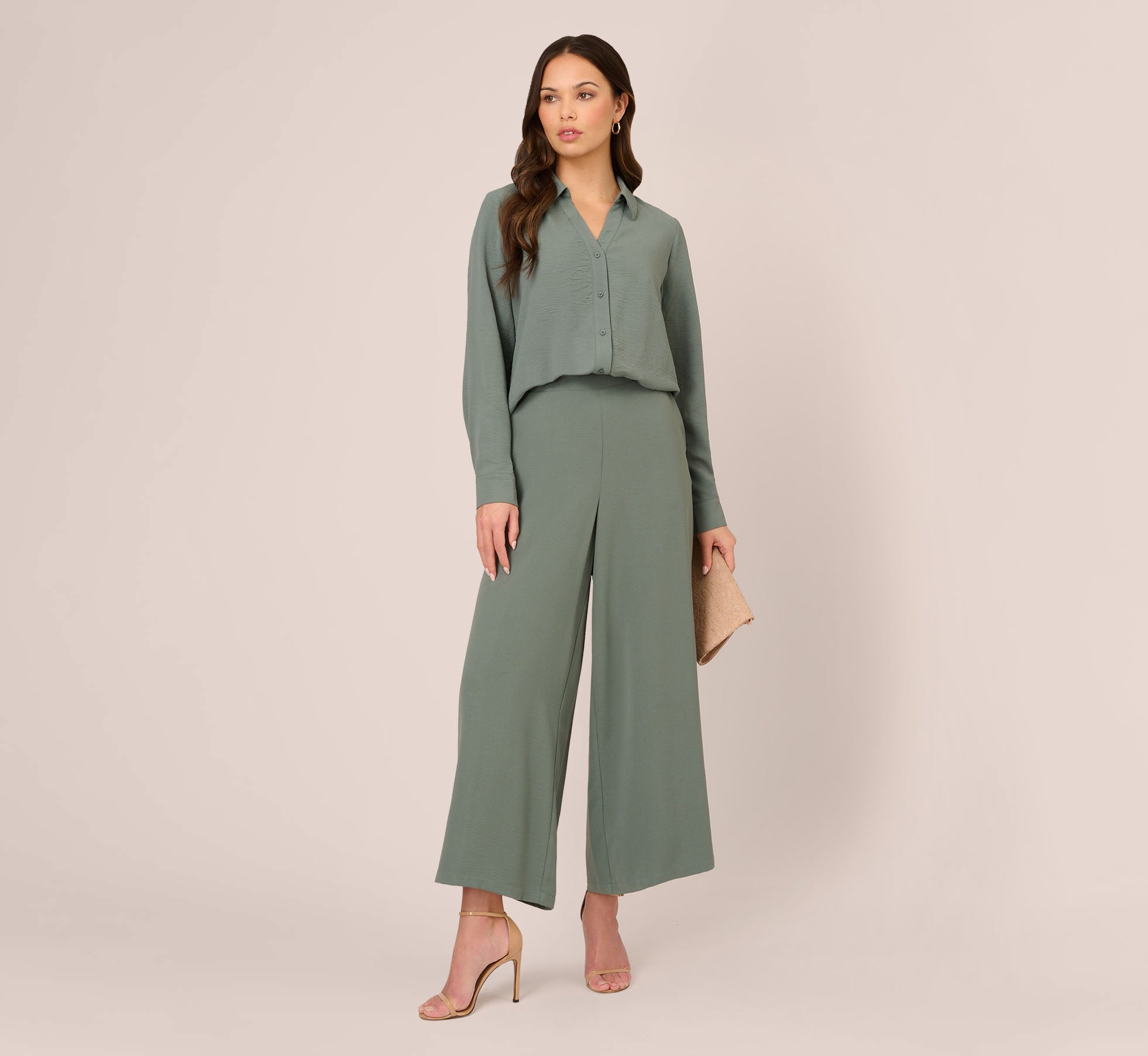 Cropped Pants With Wide Legs In Dusty Seafoam 1