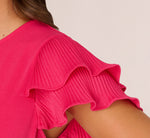 Double Flutter Sleeve Top With Pleated Details In Pink Cherry 5