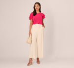Double Flutter Sleeve Top With Pleated Details In Pink Cherry 2