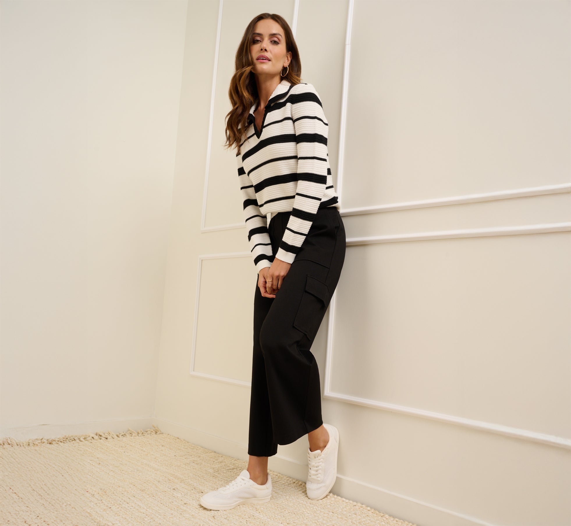 Ponte Knit Wide Leg Cargo Pant In Black 1