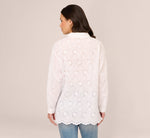 Button Down Eyelet Top With Long Sleeves In White 6