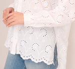 Button Down Eyelet Top With Long Sleeves In White 5