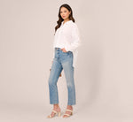 Button Down Eyelet Top With Long Sleeves In White 2