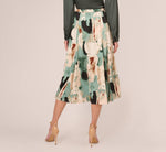 Abstract Print A Line Satin Midi Skirt In Dusty Seafoam Watercolor 6