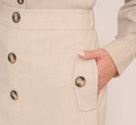A Line Button Front Skirt With Flap Pockets In Flax 3