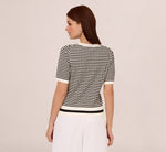 Short Sleeve Optic Pattern Knit Sweater In Ivory Black 5