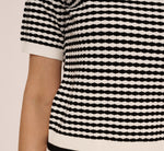 Short Sleeve Optic Pattern Knit Sweater In Ivory Black 3