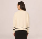 Crew Neck Pullover Sweater With Tipped Details In Cream Black 6