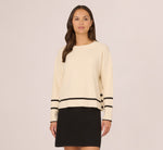 Crew Neck Pullover Sweater With Tipped Details In Cream Black 3