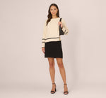 Crew Neck Pullover Sweater With Tipped Details In Cream Black 2