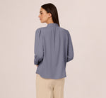 Long Sleeve Embellished Tie Collar Blouse In Dusty Blue 5